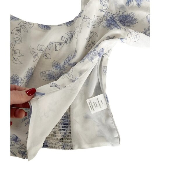 House of Harlow Women's Sz S Blue Floral Cropped Balloon Sleeve Smocked Back Top - Picture 7 of 8